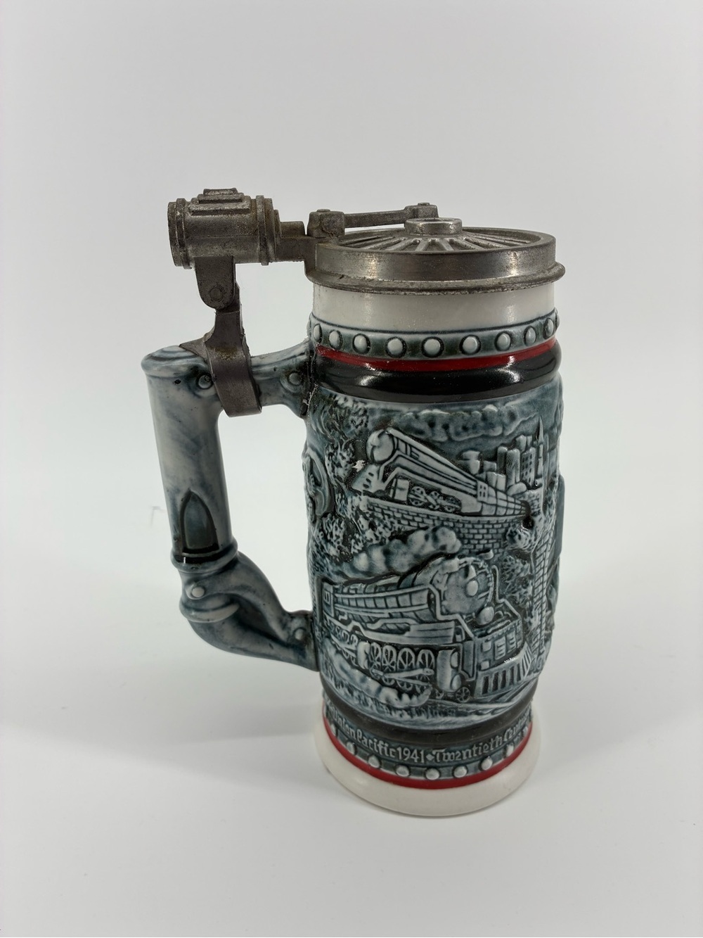 Vintage 1983 Avon Ceramic Handcrafted Beer Stein Trains Locomotives